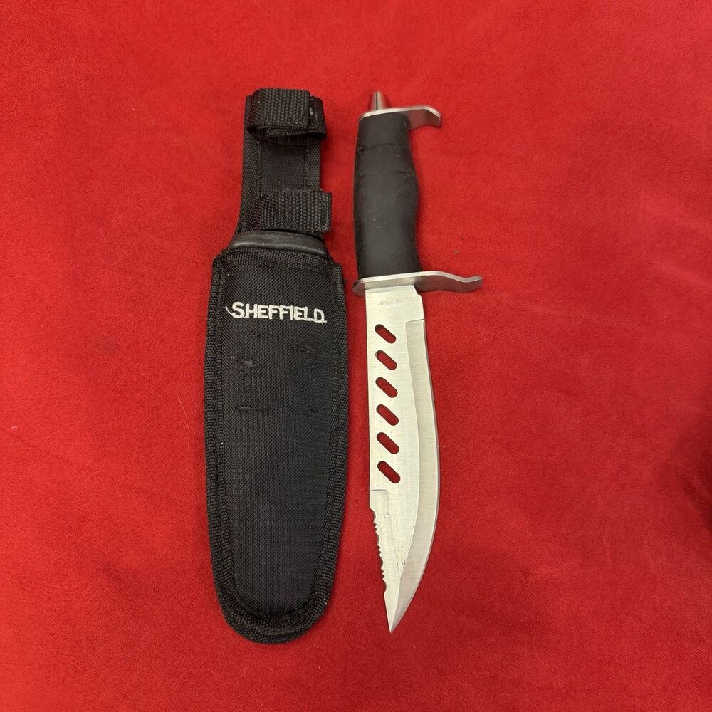 Sheffield Rogue Combination Clip Point Blade W/Sheath Black Fixed Blade Knife